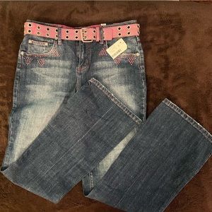 Women’s Jeans with Pink Jewel Detail and Belt, Size 6, New With Tags